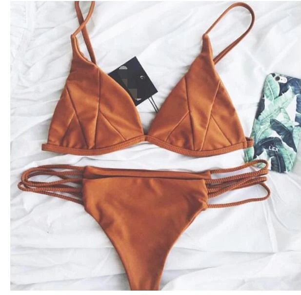 Solid Color Bikinis Swimsuit