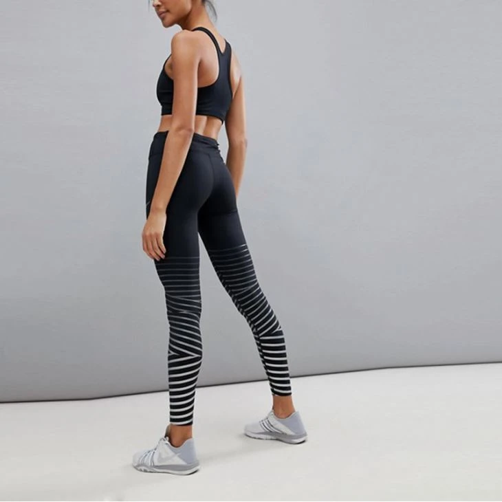 Stripe Fitness Elastic Compression Leggings