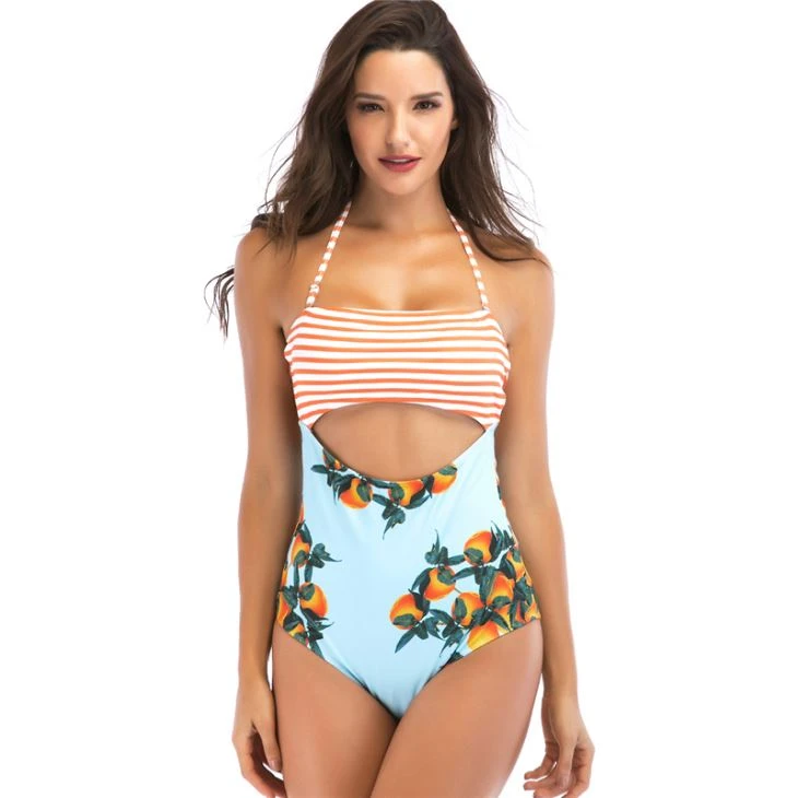 Two Pieces Orange Print Bikini Swimwear