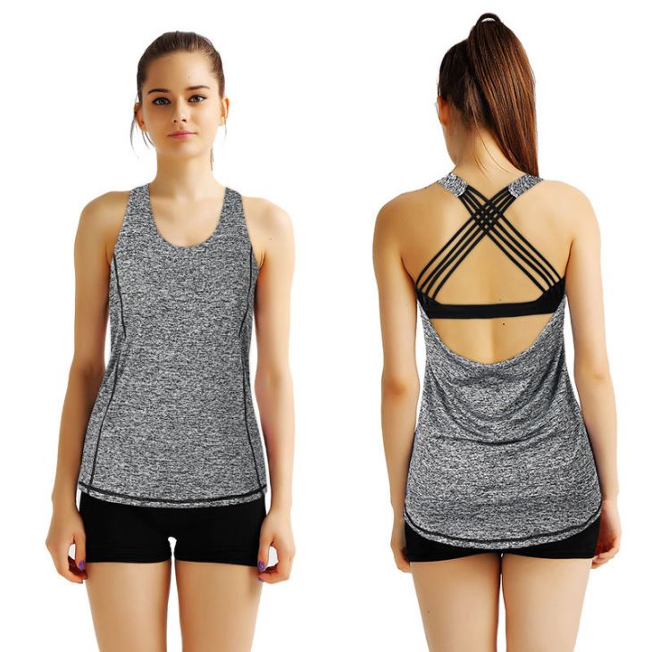 Women Cross Bandage Fake Two Pieces With Bra Fitness Beauty Back Tops