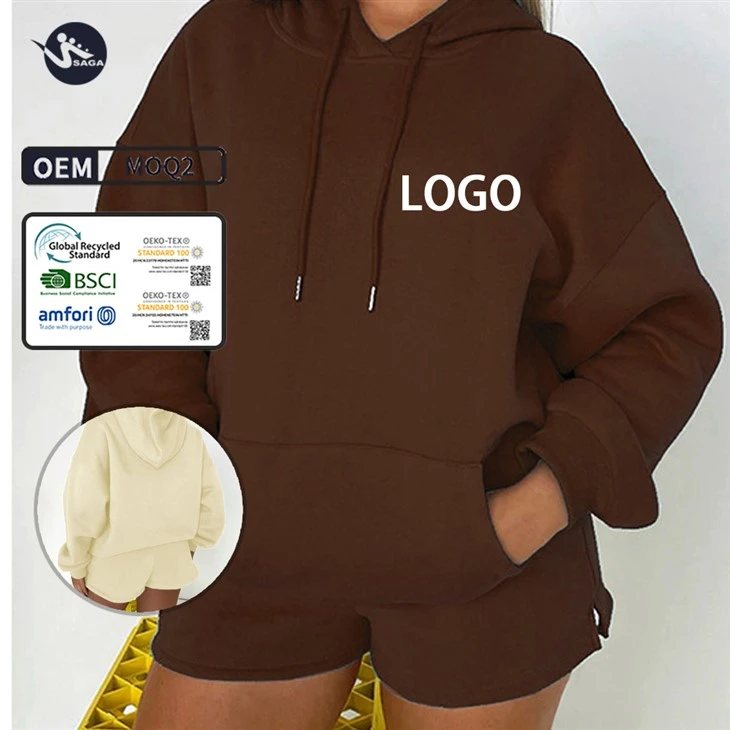 Beteractive Custom Drawstring Hoodie Shorts Set Sport Workout Clothing Woman Shorts