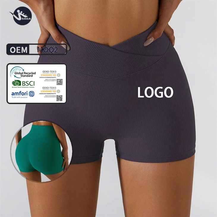 New Women Sports Bottom Simple Ribbed High Waisted Tight Breathable Yoga Shorts Moisture-Wicking Bike Shorts