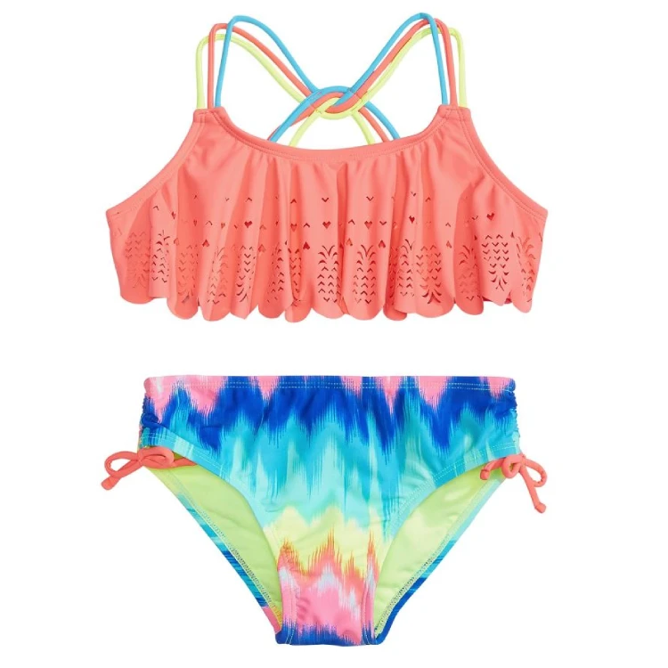 Cute Rainbow Print Flounce Bikini