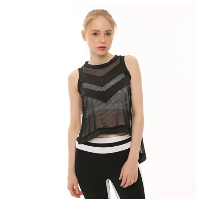 Ladies Black Mesh Fitted Tops